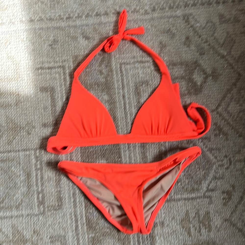 J.Crew Neon Orange Halter Tie Bikini Set Sz S